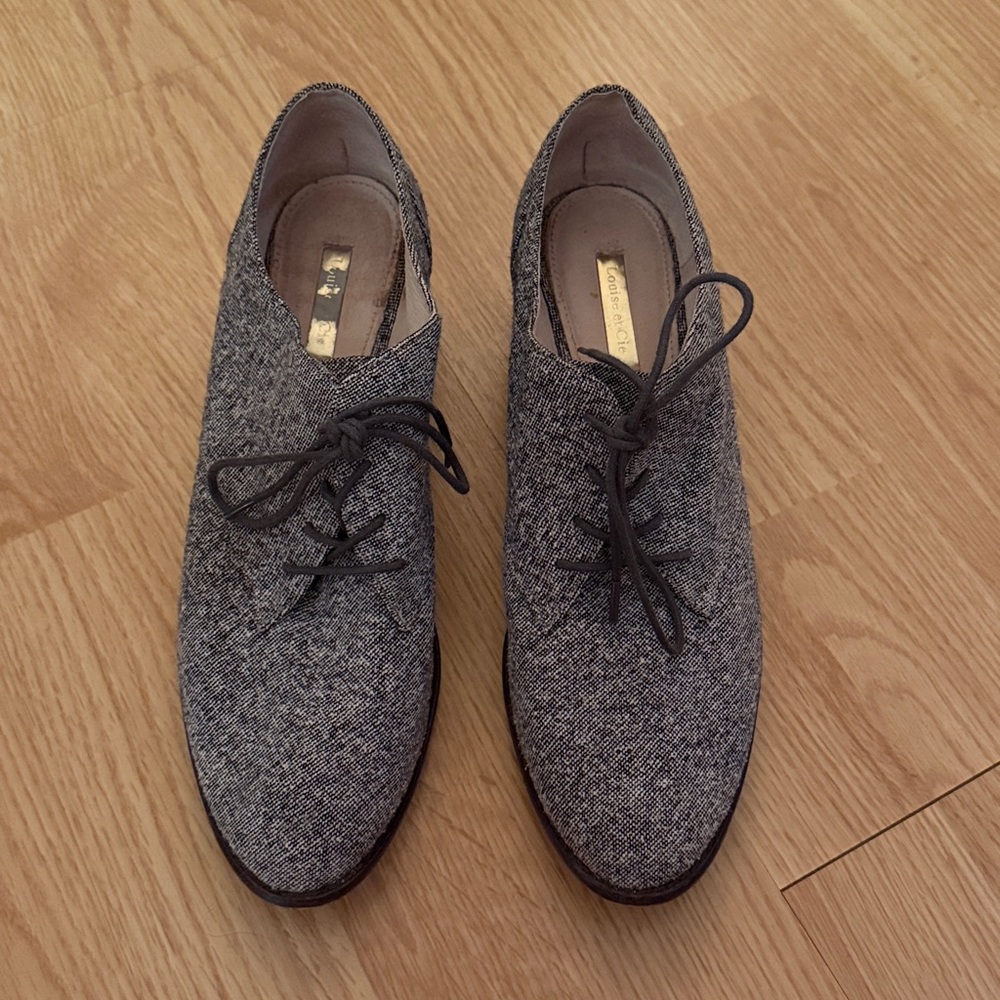Black and White Tweed Lace-Up Oxford Shoes